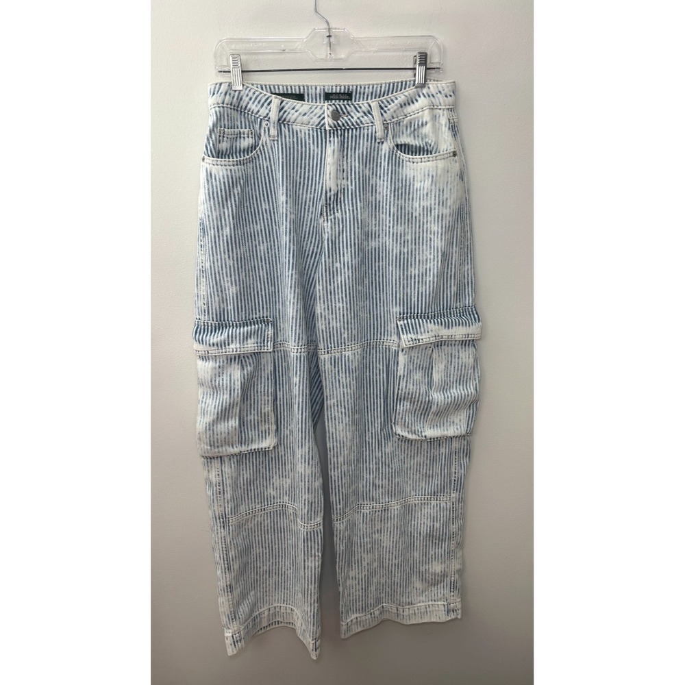 Wild Fable Women's Size 6 Regular Mid-Rise Baggy Cargo Pants Blue White Striped